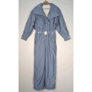 Vintage Bogner Ski Suit Womens 12 Blue One Piece Snowsuit Belted Puffer Retro